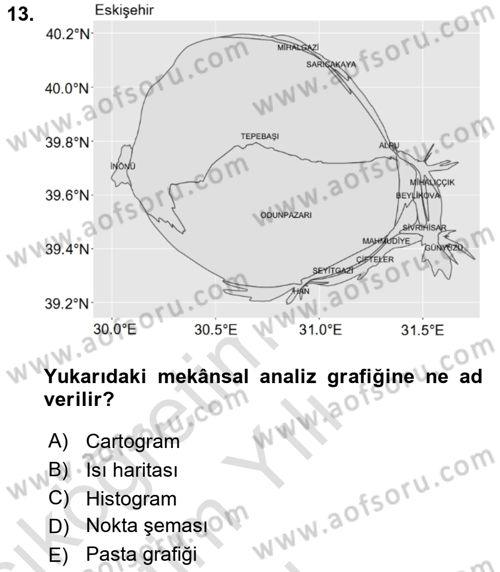 Coğrafi Bilgi Sistemleri İçin Temel İstatistik Dersi 2024 - 2025 Yılı Yaz Okulu Sınav Soruları 13. Soru