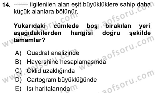 Coğrafi Bilgi Sistemleri İçin Temel İstatistik Dersi 2024 - 2025 Yılı Yaz Okulu Sınav Soruları 14. Soru
