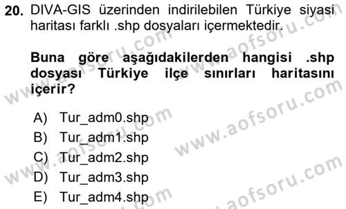 Coğrafi Bilgi Sistemleri İçin Temel İstatistik Dersi 2024 - 2025 Yılı Yaz Okulu Sınav Soruları 20. Soru
