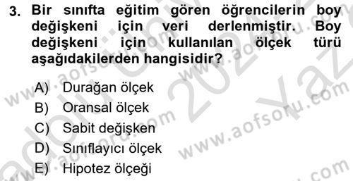 Coğrafi Bilgi Sistemleri İçin Temel İstatistik Dersi 2024 - 2025 Yılı Yaz Okulu Sınav Soruları 3. Soru