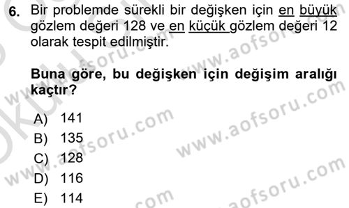 Coğrafi Bilgi Sistemleri İçin Temel İstatistik Dersi 2024 - 2025 Yılı Yaz Okulu Sınav Soruları 6. Soru