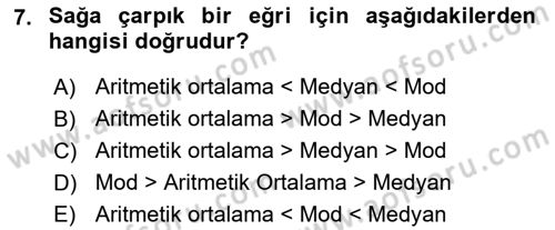 Coğrafi Bilgi Sistemleri İçin Temel İstatistik Dersi 2024 - 2025 Yılı Yaz Okulu Sınav Soruları 7. Soru