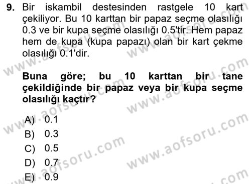 Coğrafi Bilgi Sistemleri İçin Temel İstatistik Dersi 2024 - 2025 Yılı Yaz Okulu Sınav Soruları 9. Soru