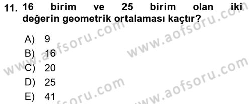 Coğrafi Bilgi Sistemleri İçin Temel İstatistik Dersi 2025 - 2026 Yılı (Vize) Ara Sınav Soruları 11. Soru