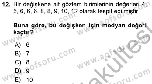 Coğrafi Bilgi Sistemleri İçin Temel İstatistik Dersi 2025 - 2026 Yılı (Vize) Ara Sınav Soruları 12. Soru