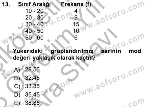Coğrafi Bilgi Sistemleri İçin Temel İstatistik Dersi 2025 - 2026 Yılı (Vize) Ara Sınav Soruları 13. Soru