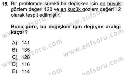 Coğrafi Bilgi Sistemleri İçin Temel İstatistik Dersi 2025 - 2026 Yılı (Vize) Ara Sınav Soruları 15. Soru