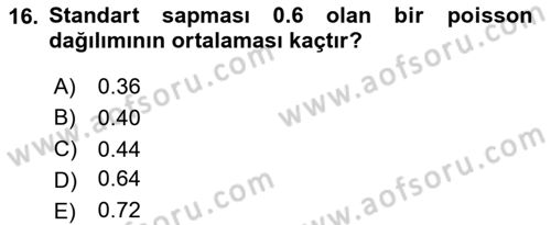 Coğrafi Bilgi Sistemleri İçin Temel İstatistik Dersi 2025 - 2026 Yılı (Vize) Ara Sınav Soruları 16. Soru
