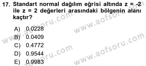 Coğrafi Bilgi Sistemleri İçin Temel İstatistik Dersi 2025 - 2026 Yılı (Vize) Ara Sınav Soruları 17. Soru