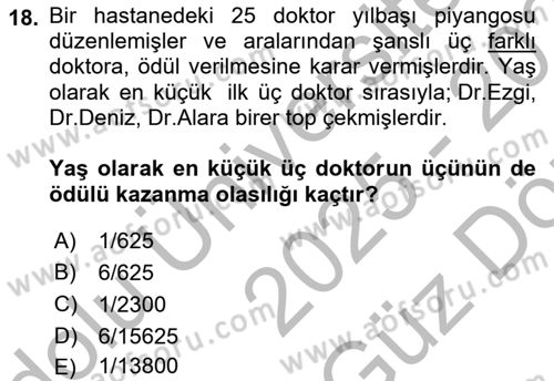 Coğrafi Bilgi Sistemleri İçin Temel İstatistik Dersi 2025 - 2026 Yılı (Vize) Ara Sınav Soruları 18. Soru