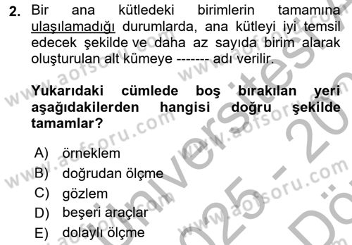 Coğrafi Bilgi Sistemleri İçin Temel İstatistik Dersi 2025 - 2026 Yılı (Vize) Ara Sınav Soruları 2. Soru