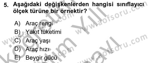 Coğrafi Bilgi Sistemleri İçin Temel İstatistik Dersi 2025 - 2026 Yılı (Vize) Ara Sınav Soruları 5. Soru