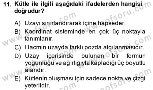 Bilgisayar Destekli Temel Tasarım Dersi 2014 - 2015 Yılı (Vize) Ara Sınav Soruları 11. Soru