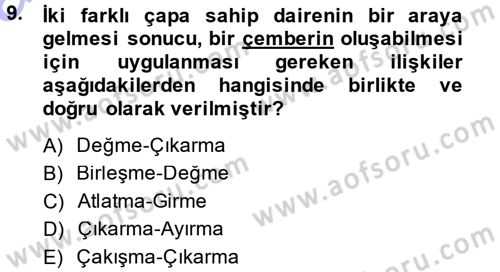 Bilgisayar Destekli Temel Tasarım Dersi 2014 - 2015 Yılı (Vize) Ara Sınav Soruları 9. Soru