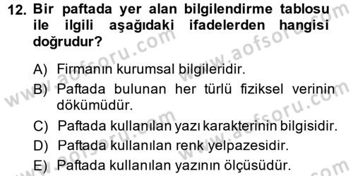 Bilgisayar Destekli Temel Tasarım Dersi 2014 - 2015 Yılı (Final) Dönem Sonu Sınav Soruları 12. Soru