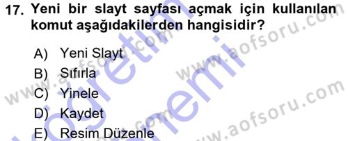 Bilgisayar Destekli Temel Tasarım Dersi 2015 - 2016 Yılı (Final) Dönem Sonu Sınav Soruları 17. Soru