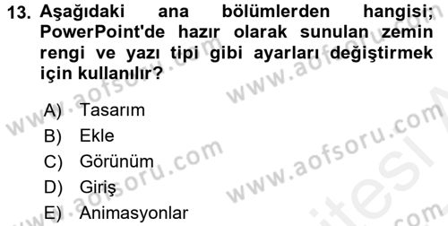 Bilgisayar Destekli Temel Tasarım Dersi 2016 - 2017 Yılı (Final) Dönem Sonu Sınav Soruları 13. Soru