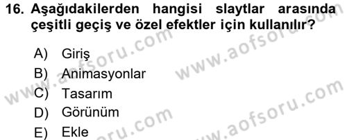 Bilgisayar Destekli Temel Tasarım Dersi 2016 - 2017 Yılı (Final) Dönem Sonu Sınav Soruları 16. Soru