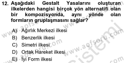 Bilgisayar Destekli Temel Tasarım Dersi Ara Sınavı Deneme Sınav Soruları 12. Soru