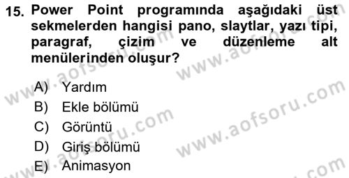 Bilgisayar Destekli Temel Tasarım Dersi 2021 - 2022 Yılı (Final) Dönem Sonu Sınav Soruları 15. Soru
