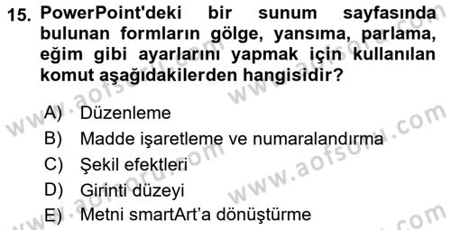 Bilgisayar Destekli Temel Tasarım Dersi 2021 - 2022 Yılı Yaz Okulu Sınav Soruları 15. Soru