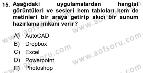 Bilgisayar Destekli Temel Tasarım Dersi 2022 - 2023 Yılı (Final) Dönem Sonu Sınav Soruları 15. Soru