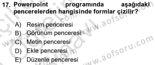 Bilgisayar Destekli Temel Tasarım Dersi 2023 - 2024 Yılı Yaz Okulu Sınav Soruları 17. Soru