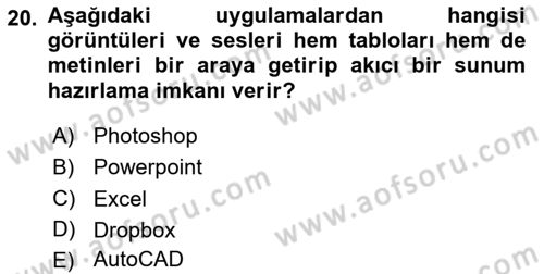 Bilgisayar Destekli Temel Tasarım Dersi 2024 - 2025 Yılı Yaz Okulu Sınav Soruları 20. Soru