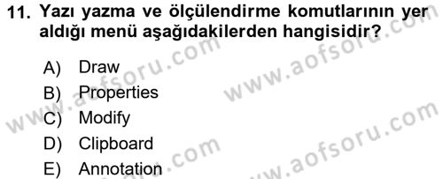 Bilgisayar Destekli Harita Yapımı 1 Dersi 2016 - 2017 Yılı (Vize) Ara Sınav Soruları 11. Soru