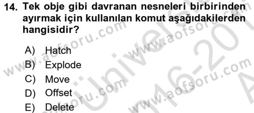 Bilgisayar Destekli Harita Yapımı 1 Dersi Ara Sınavı Deneme Sınav Soruları 14. Soru
