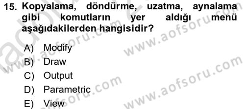 Bilgisayar Destekli Harita Yapımı 1 Dersi Ara Sınavı Deneme Sınav Soruları 15. Soru