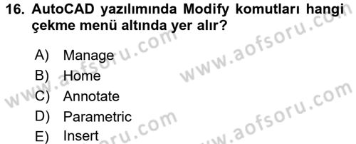 Bilgisayar Destekli Harita Yapımı 1 Dersi Ara Sınavı Deneme Sınav Soruları 16. Soru