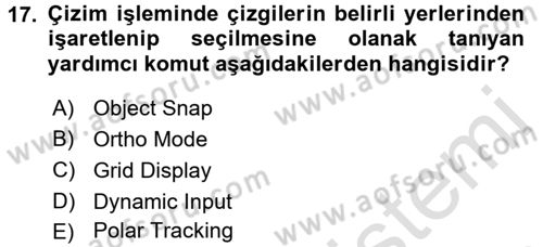 Bilgisayar Destekli Harita Yapımı 1 Dersi Ara Sınavı Deneme Sınav Soruları 17. Soru