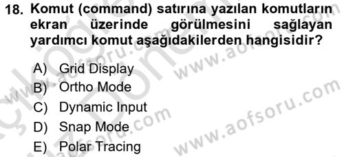 Bilgisayar Destekli Harita Yapımı 1 Dersi 2016 - 2017 Yılı (Vize) Ara Sınav Soruları 18. Soru