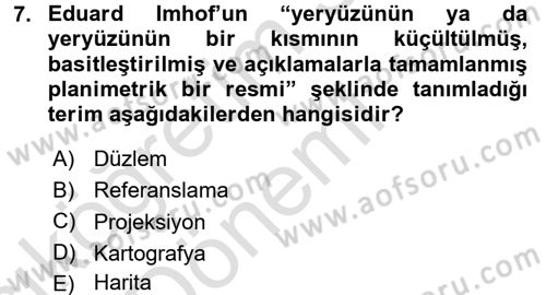 Bilgisayar Destekli Harita Yapımı 1 Dersi 2016 - 2017 Yılı (Vize) Ara Sınav Soruları 7. Soru