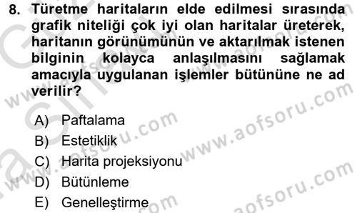 Bilgisayar Destekli Harita Yapımı 1 Dersi 2016 - 2017 Yılı (Vize) Ara Sınav Soruları 8. Soru