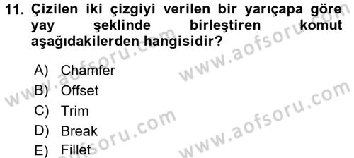 Bilgisayar Destekli Harita Yapımı 1 Dersi Dönem Sonu Sınavı Deneme Sınav Soruları 11. Soru
