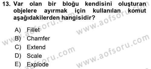 Bilgisayar Destekli Harita Yapımı 1 Dersi Dönem Sonu Sınavı Deneme Sınav Soruları 13. Soru