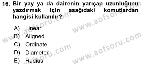 Bilgisayar Destekli Harita Yapımı 1 Dersi Dönem Sonu Sınavı Deneme Sınav Soruları 16. Soru