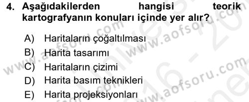 Bilgisayar Destekli Harita Yapımı 1 Dersi Dönem Sonu Sınavı Deneme Sınav Soruları 4. Soru
