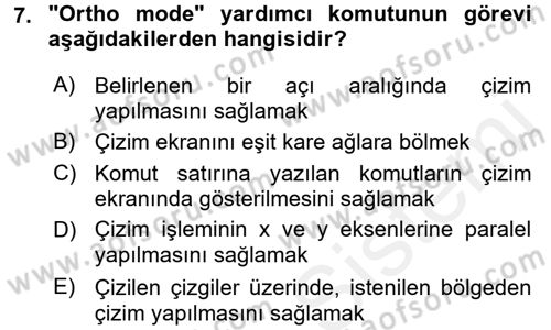 Bilgisayar Destekli Harita Yapımı 1 Dersi Dönem Sonu Sınavı Deneme Sınav Soruları 7. Soru