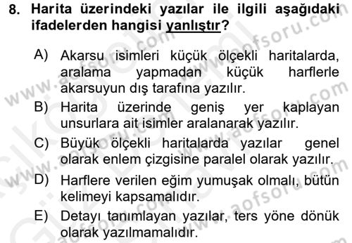 Bilgisayar Destekli Harita Yapımı 1 Dersi Dönem Sonu Sınavı Deneme Sınav Soruları 8. Soru
