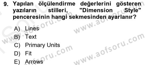 Bilgisayar Destekli Harita Yapımı 1 Dersi Dönem Sonu Sınavı Deneme Sınav Soruları 9. Soru