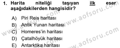 Bilgisayar Destekli Harita Yapımı 1 Dersi 2017 - 2018 Yılı (Vize) Ara Sınavı 1. Soru