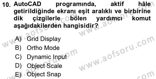 Bilgisayar Destekli Harita Yapımı 1 Dersi 2017 - 2018 Yılı (Vize) Ara Sınav Soruları 10. Soru