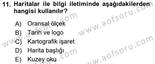 Bilgisayar Destekli Harita Yapımı 1 Dersi Ara Sınavı Deneme Sınav Soruları 11. Soru