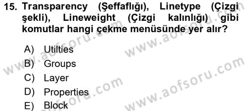 Bilgisayar Destekli Harita Yapımı 1 Dersi Ara Sınavı Deneme Sınav Soruları 15. Soru
