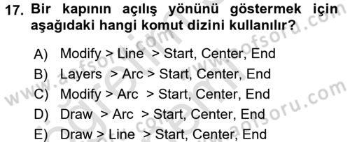 Bilgisayar Destekli Harita Yapımı 1 Dersi Ara Sınavı Deneme Sınav Soruları 17. Soru