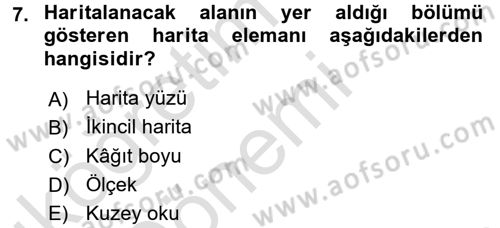 Bilgisayar Destekli Harita Yapımı 1 Dersi Ara Sınavı Deneme Sınav Soruları 7. Soru