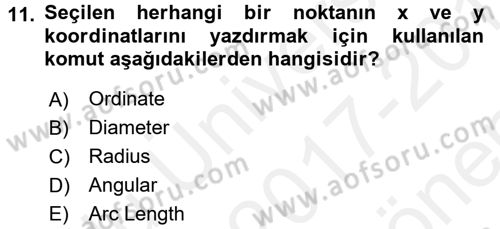 Bilgisayar Destekli Harita Yapımı 1 Dersi Dönem Sonu Sınavı Deneme Sınav Soruları 11. Soru